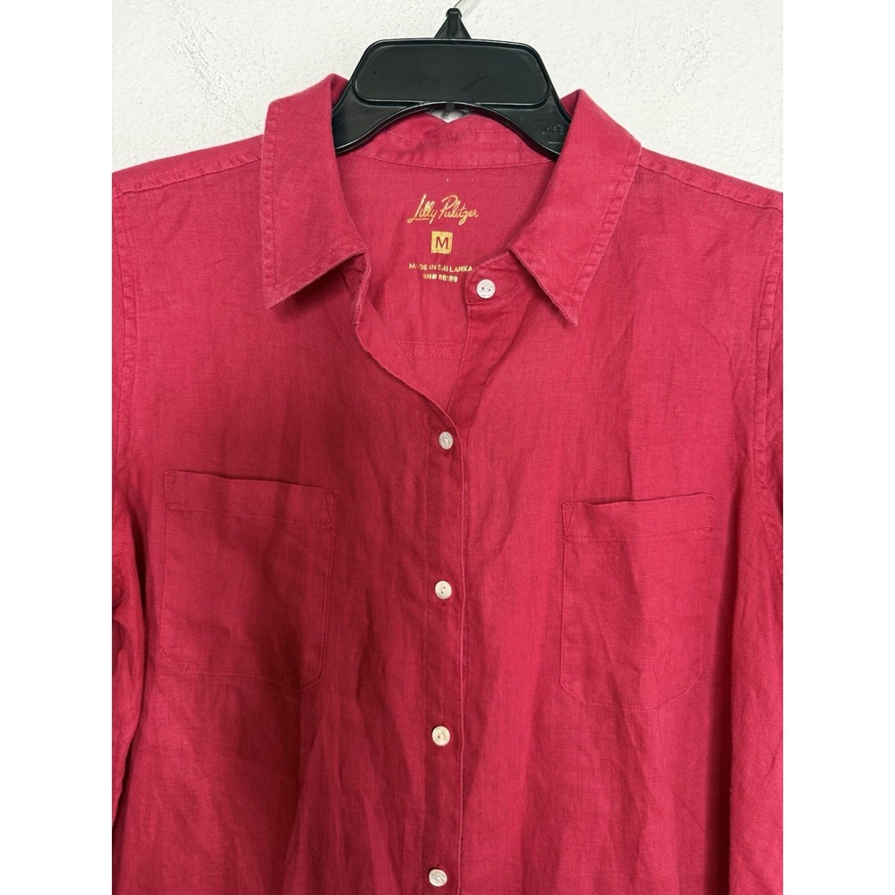 Lilly Pulitzer Sea View Cherry Red Linen Top Size M Coastal Vacation Lagenlook - Picture 3 of 8